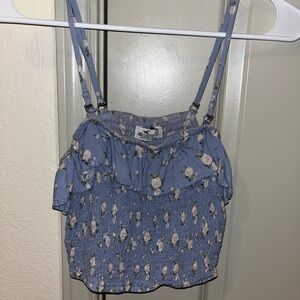 Hollister Blue Floral Smocked Crop Top